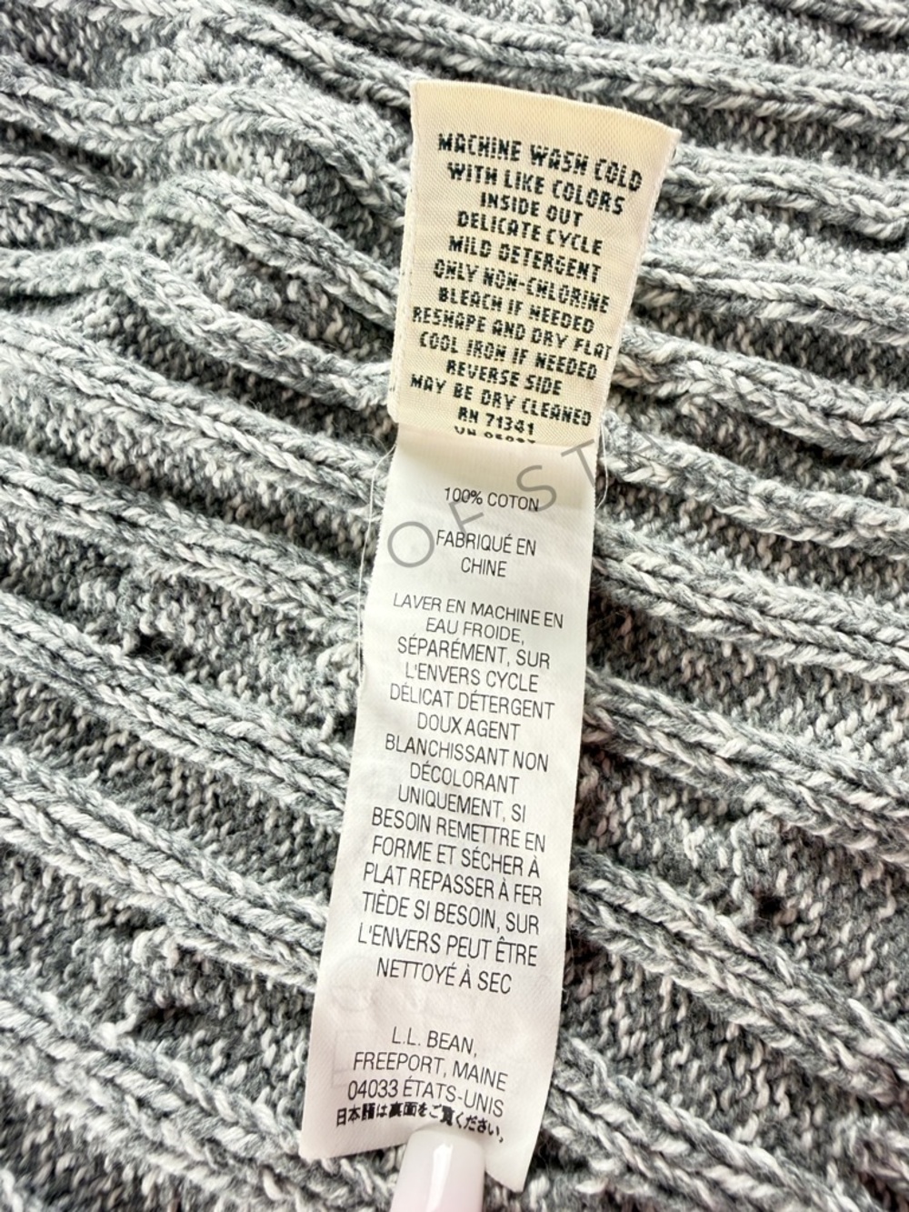 L.L.Bean Cable Knit Sweater Zip Gray Cotton Petite Small Cozy - Picture 5 of 8